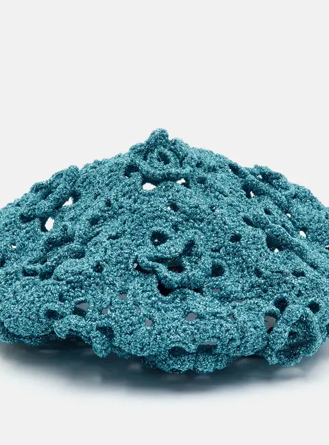 Gucci Teal Blue Lurex Crochet Beret