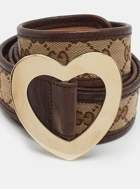 Gucci Heart Buckle 90CM Belt Beige/Brown GG Canvas and Leather