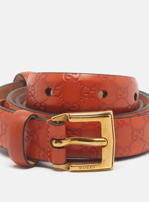 Gucci 90 CM Slim Buckle Belt Orange Guccissima Leather