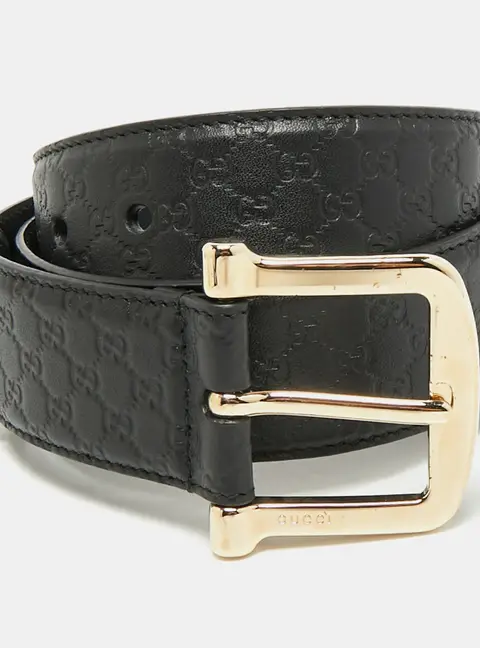 Gucci Square Buckle 80CM Belt Black Microguccissima Leather
