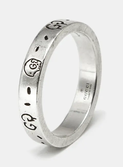 Gucci Ghost GG Sterling Silver Ring Size 58
