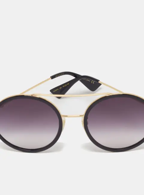 Gucci Black/Gold Tone Gradient GG0061S Round Sunglasses