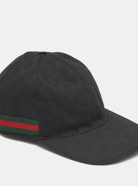 Gucci Black Monogram Web Stripe Canvas Baseball Cap S