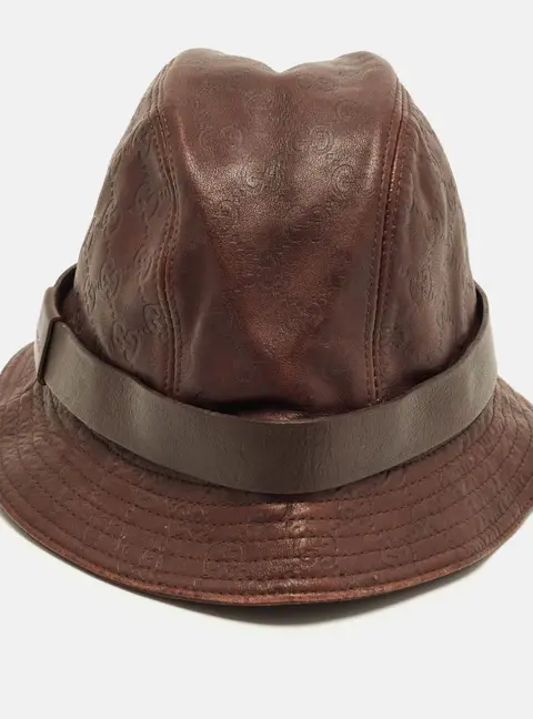 Gucci Brown GG Monogram Leather Bucket Hat S