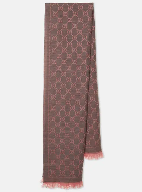 Gucci Pink/Grey GG Jacquard Wool Reversible Scarf