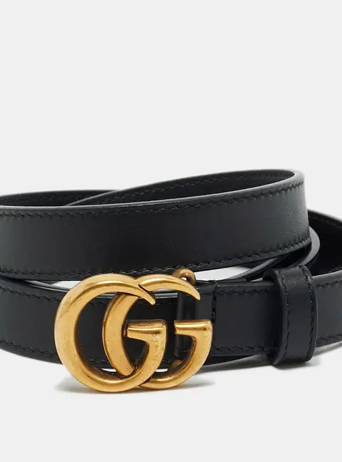 Gucci GG Marmont 85 CM Slim Buckle Belt Black Leather