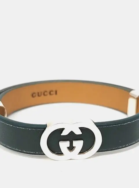 Gucci Interlocking Green Leather Bracelet