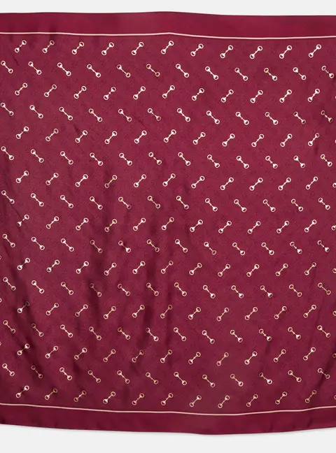 Gucci Burgundy/Gold Monogram Horsebit Print Silk Carr&eacute; Scarf