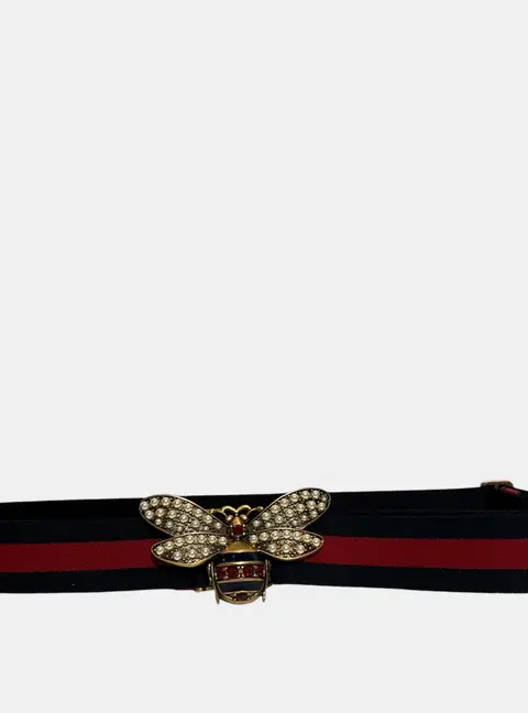 Gucci Navy and Red Queen Margaret Bee Elastic Belt