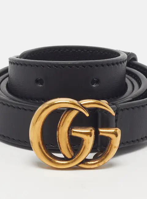 Gucci GG Marmont 80 CM Slim Buckle Belt Black Leather