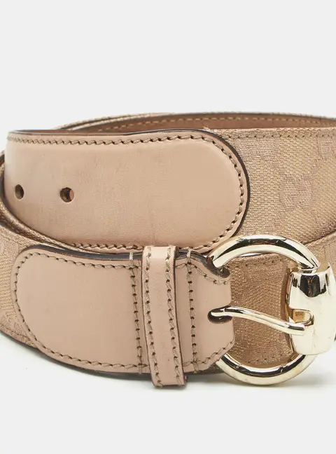 Gucci Ring Buckle 85CM Belt Gold/Peach Lurex Fabric and Leather