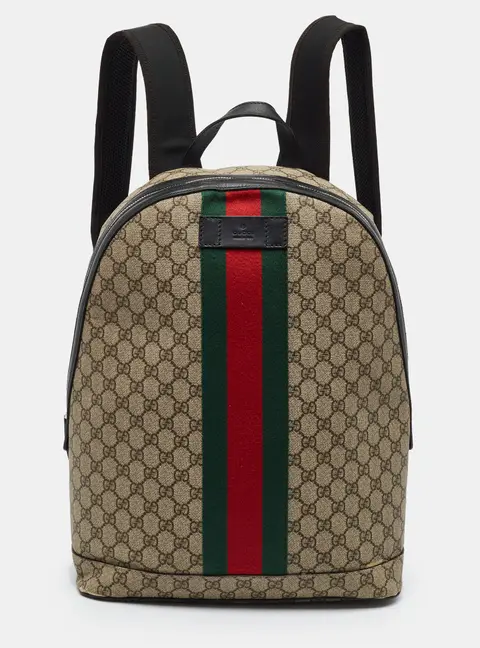 Gucci Sherry Line Beige/Black GG Supreme Canvas and Leather Backpack