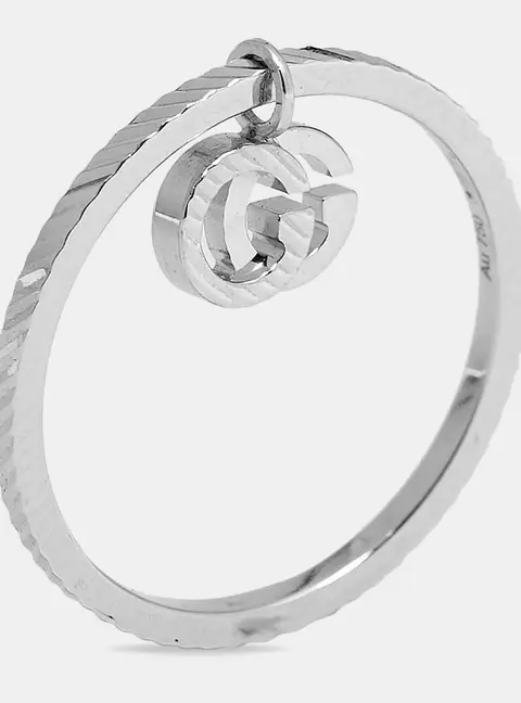 Gucci GG Running 18k White Gold Charm Ring Size 51