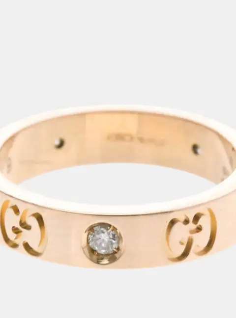 Gucci Icon Diamond 18K Pink Gold Band Ring EU 49