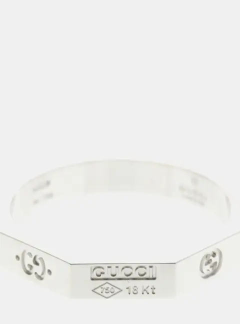 Gucci Octagonal Ring 18K White Gold Fashion Band Ring EU 59