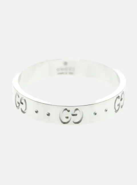 Gucci Icon 18K White Gold Fashion Band Ring EU 59