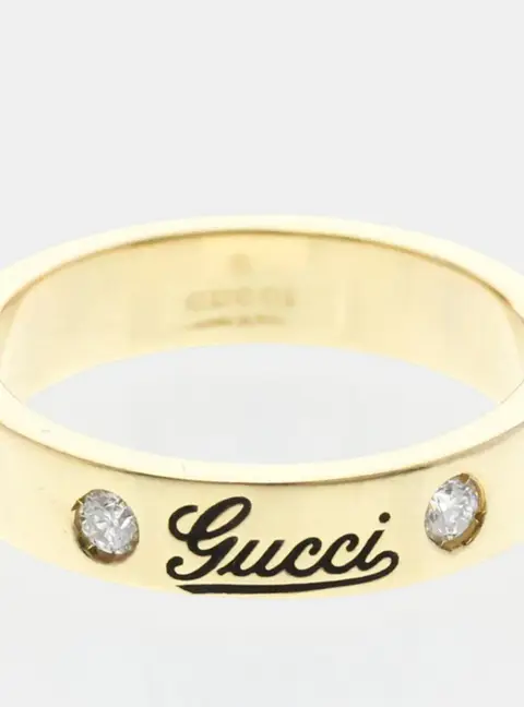 Gucci Icon Print 18k Yellow Gold Diamond Women's Ring EU 62