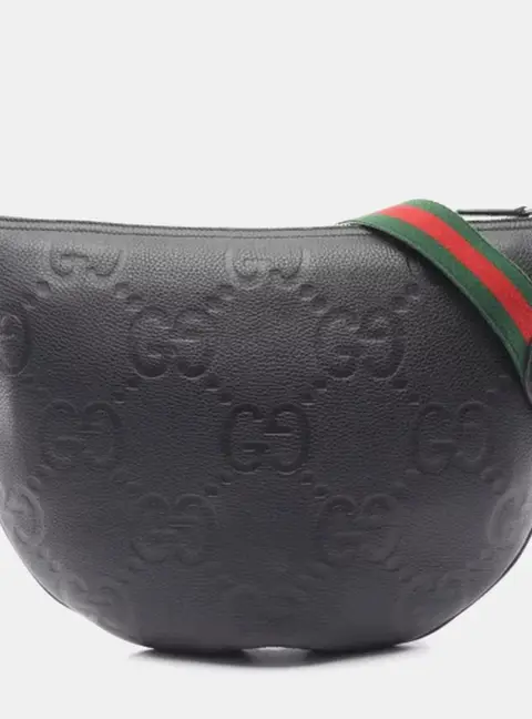 Gucci Jumbo GG Messenger 801887 Black Leather Shoulder Bag