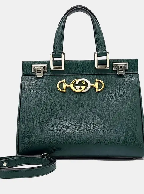 Gucci Green Leather Zumi Top Handle Bag Small