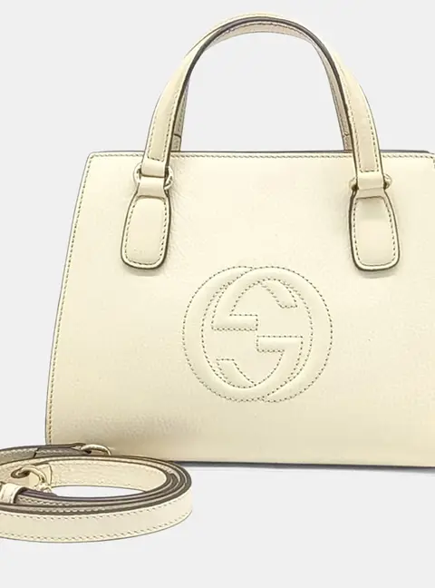 Gucci White Leather Soho Leather Top Handle Bag