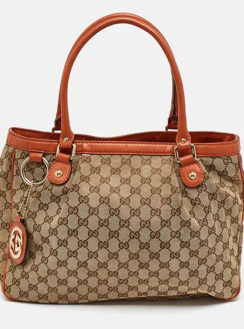 Gucci Sukey Medium Brown/Beige GG Canvas and Leather Tote
