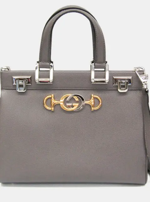 Gucci Zumi Small Gray Grained Calfskin Leather Top Handle Bag