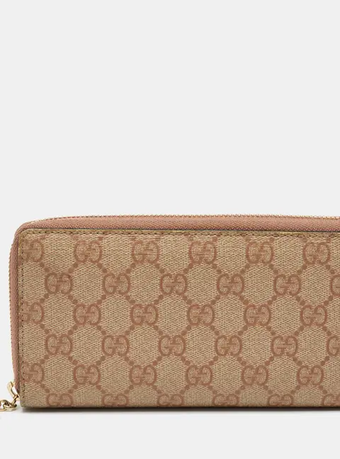 Gucci Interlocking G Beige/Pink GG Supreme Canvas Zip Around Wallet