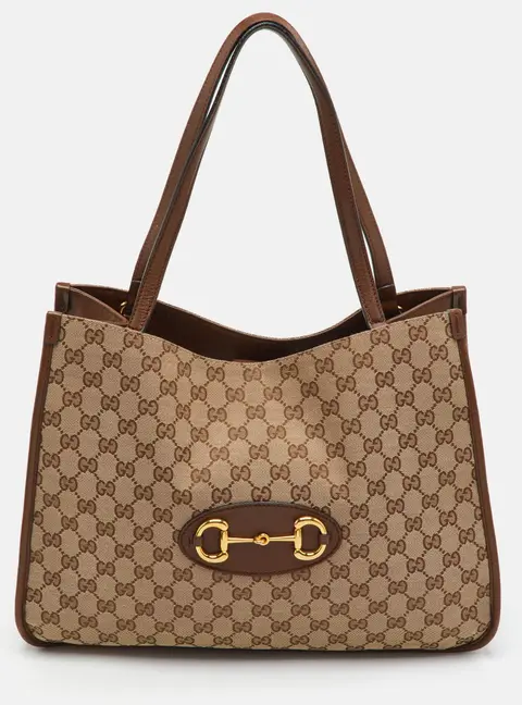 Gucci Horsebit 1955 Beige/Brown GG Canvas and Leather Tote