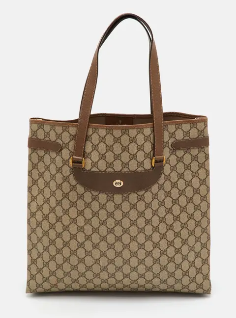 Gucci Vintage Beige/Brown GG Supreme Canvas and Leather Tote
