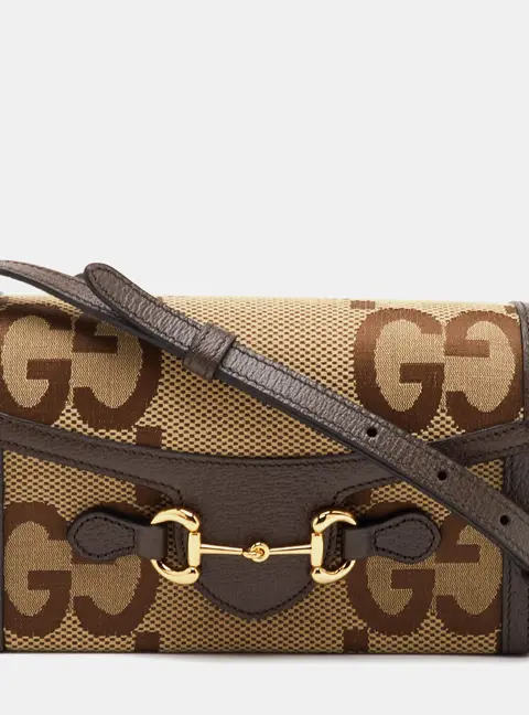 Gucci Horsebit 1955 Mini Beige/Brown Jumbo GG Canvas and Leather Shoulder Bag