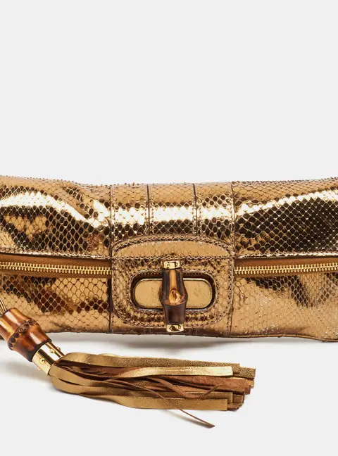 Gucci Lucy Bamboo Gold Snakeskin Clutch