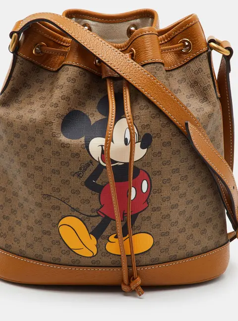 Gucci x Disney Brown Mickey Mouse Print Micro GG Canvas Bucket Bag