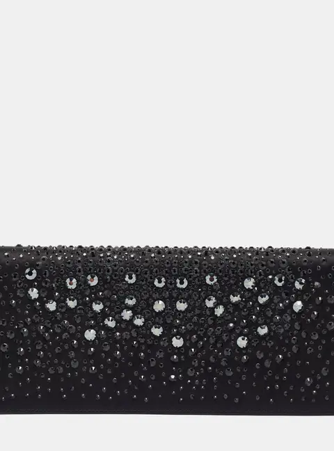 Gucci Crystal Embellished Flap Black Satin Long Clutch