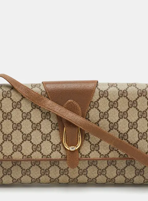 Gucci Vintage Beige/Brown GG Supreme Canvas Flap Crossbody Bag