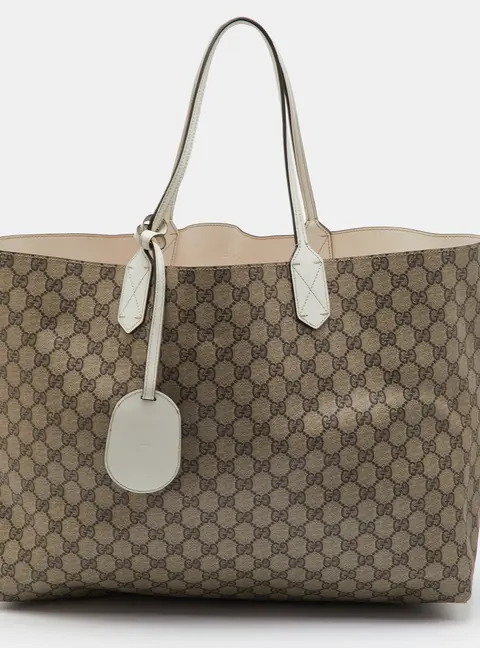 Gucci Reversible Medium Beige/White GG Supreme Canvas and Leather Tote