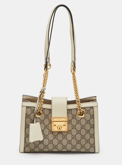 Gucci Padlock Small Beige/White GG Supreme Canvas and Leather Shoulder Bag