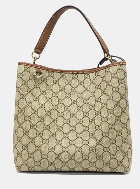 Gucci Beige Brown PVC GG Emblem Medium Bucket Bag (815103)