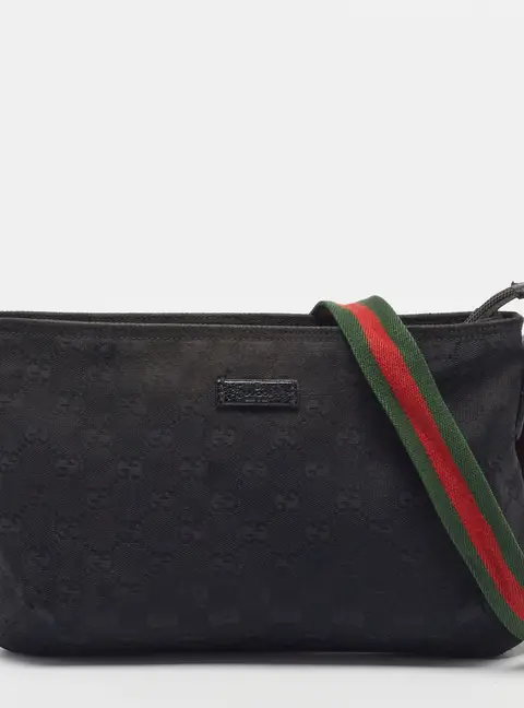 Gucci Sherry Line Black GG Canvas Crossbody Bag