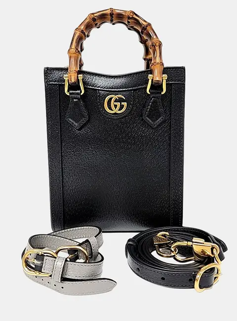 Gucci Diana Black/Brown Bamboo and Leather Mini Tote Bag (739079)