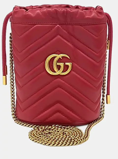 Gucci GG Marmont Red Leather Mini Bucket Bag (575163)