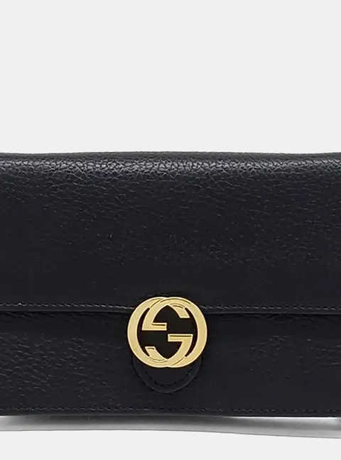 Gucci Interlocking Black Leather Chain Crossbody Bag (615523)