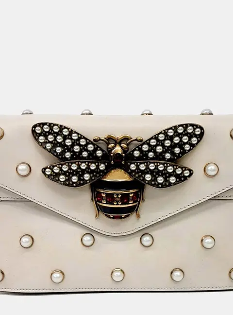 Gucci Broadway Metal Be Cream Leather Shoulder Bag (453778)