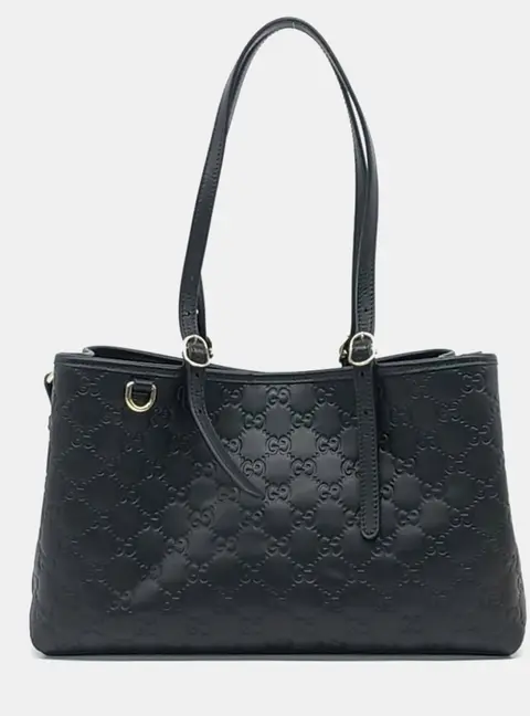 Gucci GG Emblem Black Leather Small Tote Bag (815214)