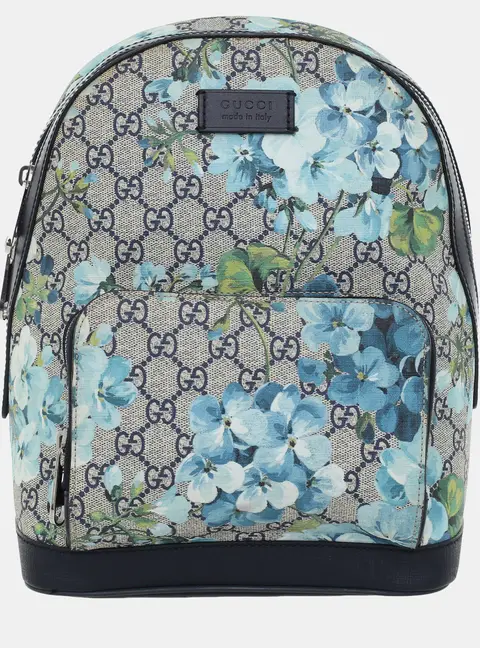 Gucci Blue Coated Canvas GG Supreme Monogram Blooms Small Day Backpack