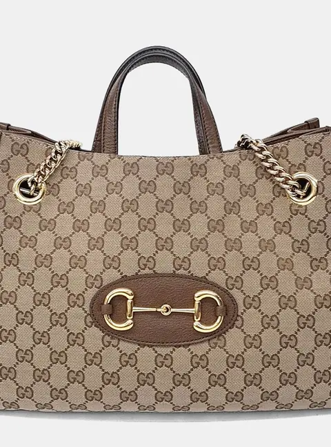 Gucci Beige Fabric 1955 Horsebit Medium Tote Bag (621144)