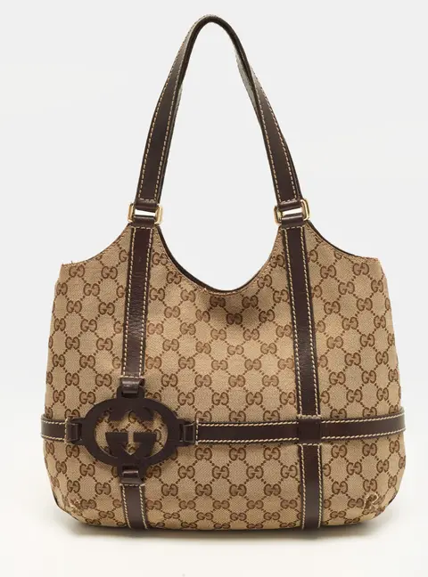 Gucci Royal Beige/Ebony GG Canvas and Leather Hobo