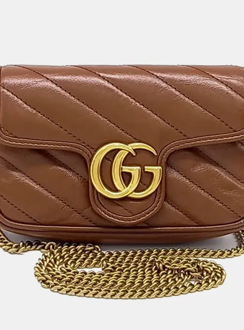 Gucci Brown Leather Matras&eacute; Super Mini Crossbody Bag (476433)