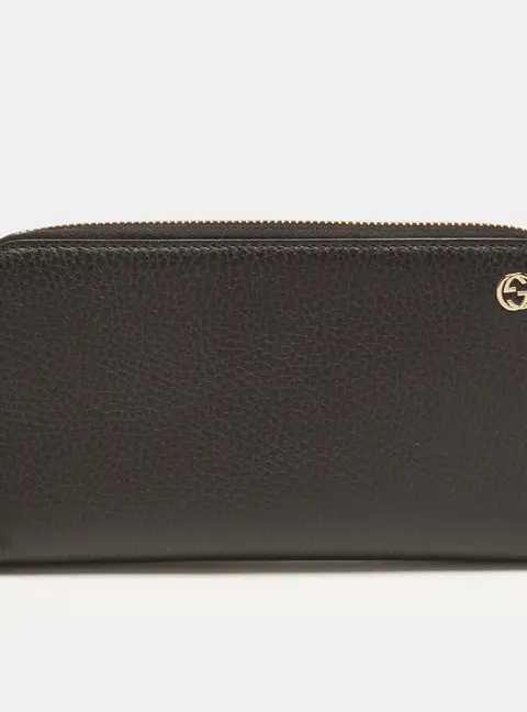 Gucci Interlocking G Zip Black Leather Continental Wallet