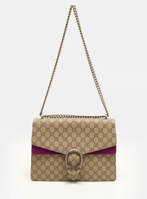 Gucci Dionysus Medium Purple/Beige GG Supreme Canvas and Suede Shoulder Bag