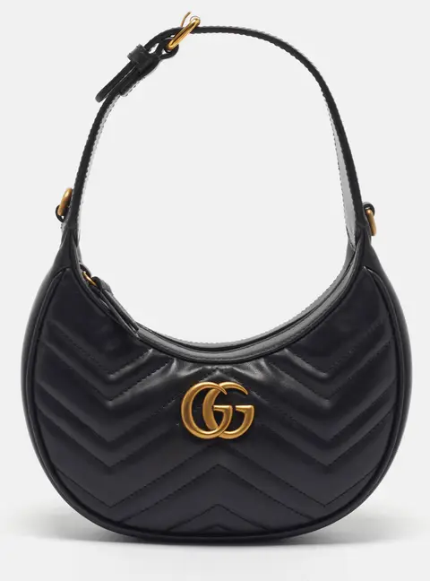 Gucci GG Marmont Small Black Matelass&eacute; Leather Hobo